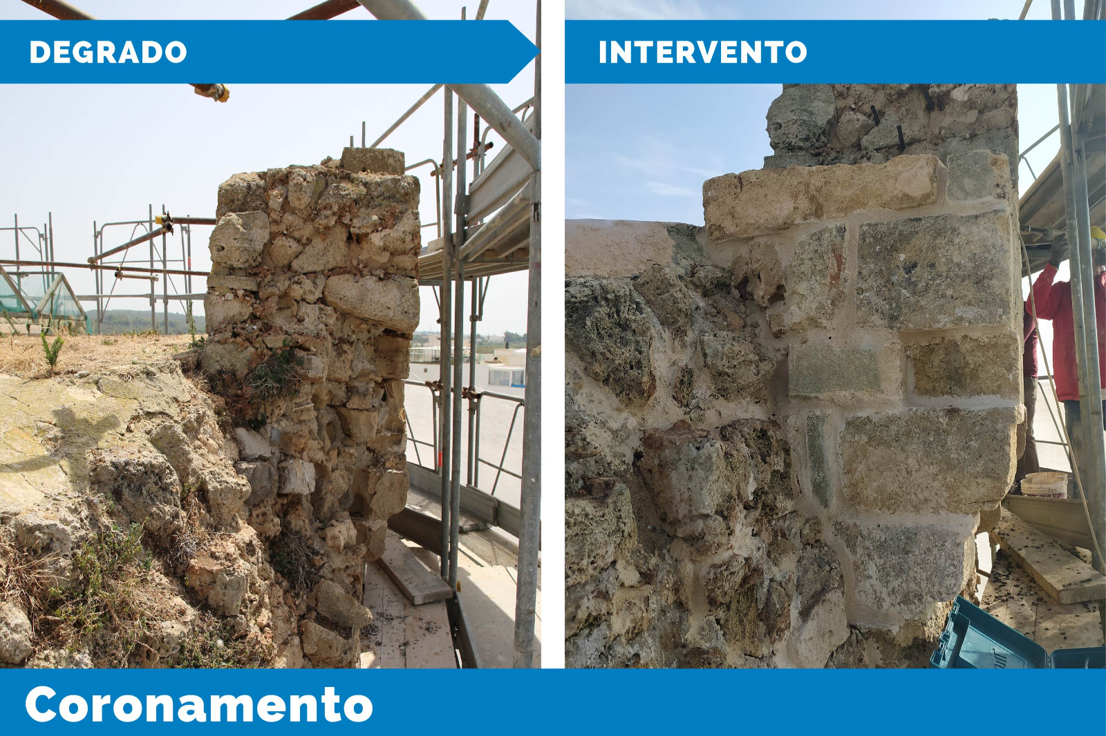 Consolidamento e integrazione del tratto conservato di coronamento sommitale