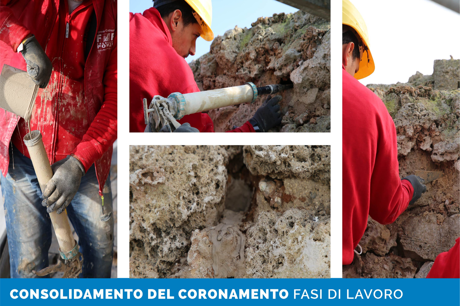 Consolidamento e integrazione del tratto conservato di coronamento sommitale